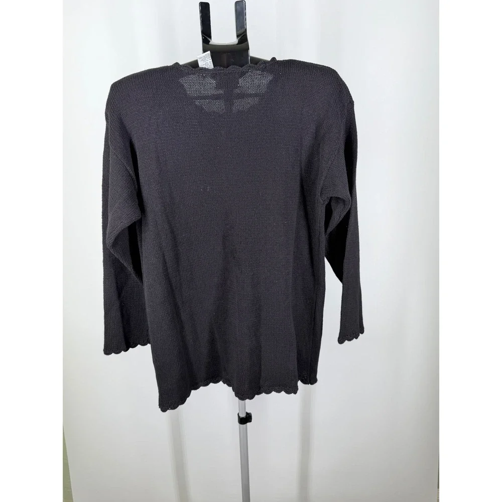 Nutcracker‎ Vintage Christmas Sweater Black Embroidered Tree Scalloped Hem M